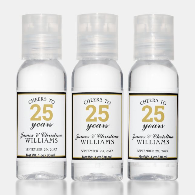 25th Golden Wedding Anniversary Cheers to 25 Years Hand Sanitizer (Set)