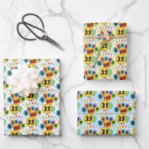 25th Happy Birthday Typography Balloons  Wrapping Paper Sheets