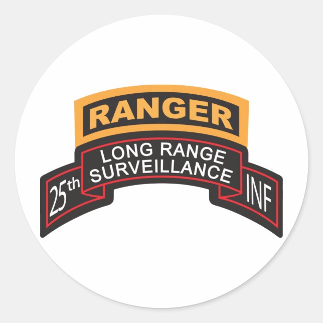 25th Infantry Division LRS Scroll, Ranger Tab Classic Round Sticker (Front)