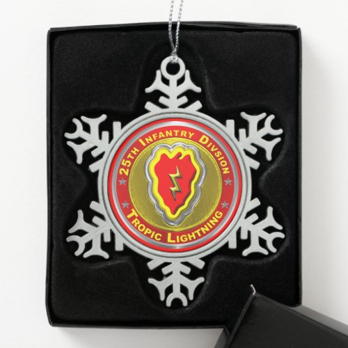 25th Infantry Division  Snowflake Pewter Christmas Ornament