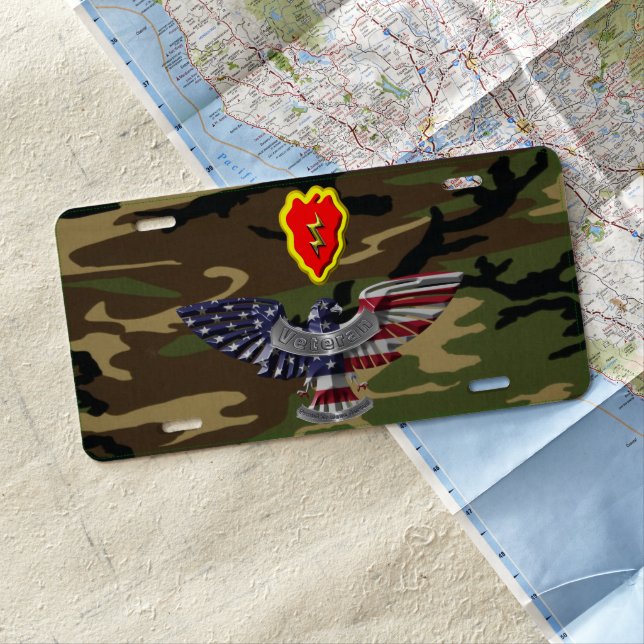 25th Infantry Division Woodland Camouflage  License Plate (In Situ)