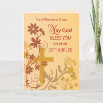 25th Jubilee Anniversary Nun Cross, Swirls, Flower Card