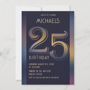 25th modern dark purple and gold birthday invitation