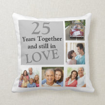 25th Multi Photo Wedding Anniversary Pillow