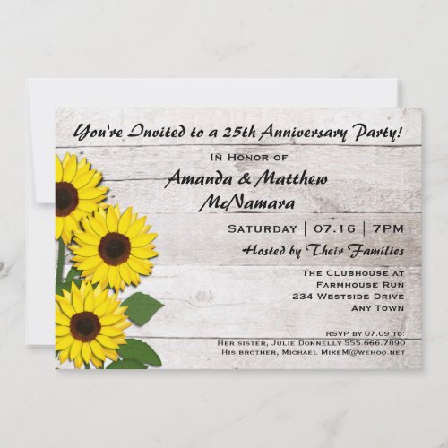 25th or Any Anniversary Party Sunflower Invitation