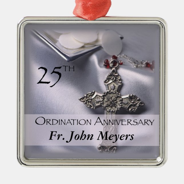 25th Ordination Anniversary Cross Host Metal Ornament (Front)