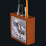 25th Ordination Anniversary Cross Host Pencil Holder<br><div class="desc">Celebrate a 25th Ordination Anniversary with this beautiful silver satin background and cross with red details. A paten of hosts is seen behind the name and 25th Year. Customize with the name for a truly personal Ordination Anniversary Gift! Party supplies and customizable items are available for a memorable celebration!</div>