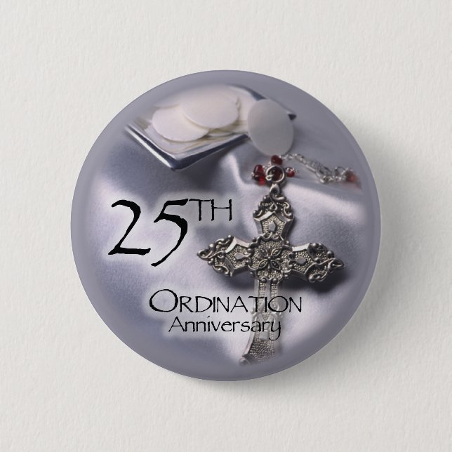 25th Ordination Anniversary Cross Host Pinback Button (Front)