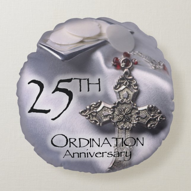 25th Ordination Anniversary Cross Host Round Pillow (Front)