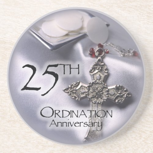 25th Ordination Anniversary Cross Host Sandstone Coaster