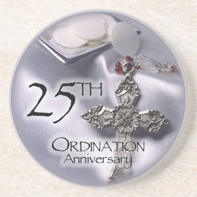 25th Ordination Anniversary Cross Host Sandstone Coaster (Front)