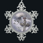 25th Ordination Anniversary Cross Host Snowflake Pewter Christmas Ornament<br><div class="desc">Celebrate a 25th Ordination Anniversary with this beautiful silver satin background and cross with red details. A paten of hosts is seen behind the name and 25th Year. Customize with the name for a truly personal Ordination Anniversary Gift! Party supplies and customizable items are available for a memorable celebration!</div>