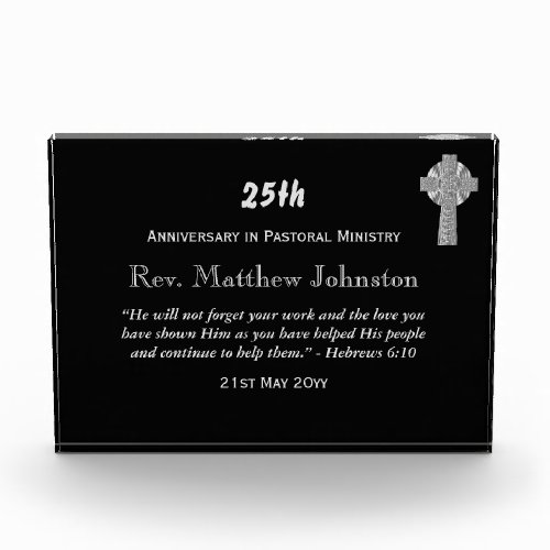 25th Ordination Anniversary Personalized Scripture Acrylic Award