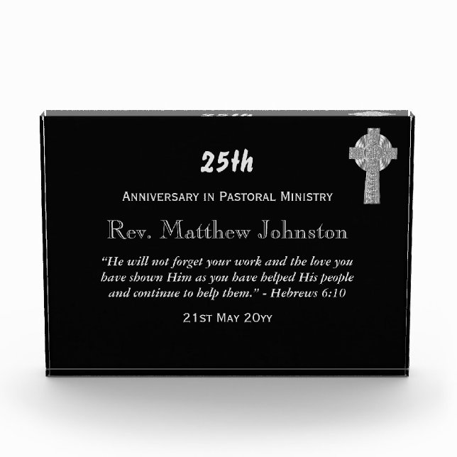 25th Ordination Anniversary Personalized Scripture Acrylic Award (Front)