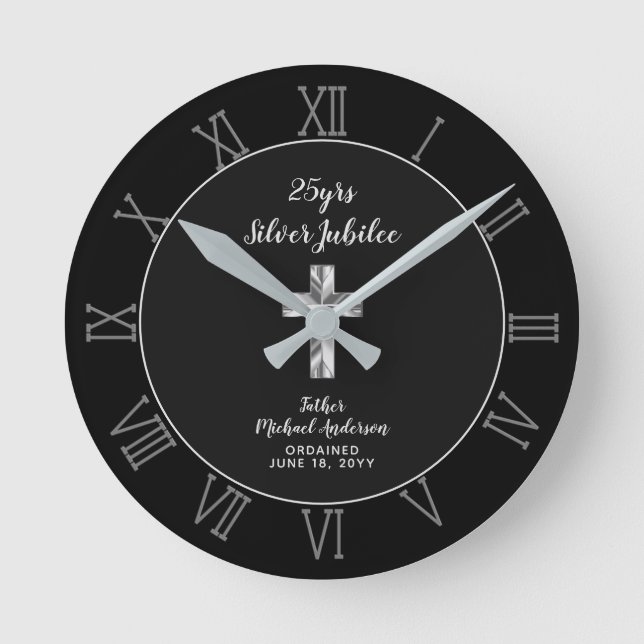 25th Ordination Anniversary Priest Silver Jubilee Round Clock (Front)
