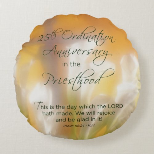 25th Ordination Anniversary Priesthood Lilies Round Pillow