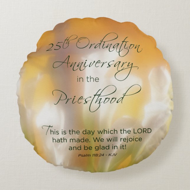 25th Ordination Anniversary Priesthood Lilies Round Pillow (Front)