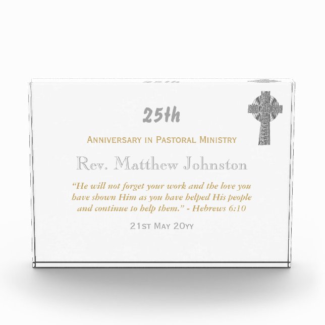 25th Ordination Anniversary Silver Jubilee ANY Acrylic Award (Front)