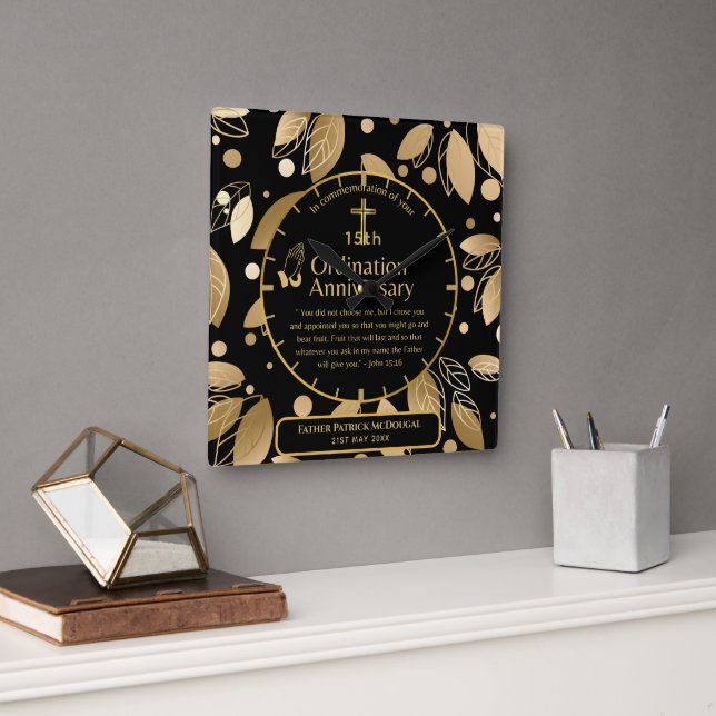 25th Pastor Priest Anniversary Gift Ordination ANY Square Wall Clock (Office)
