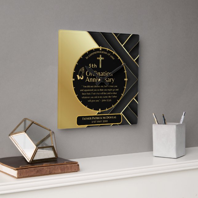 25th Pastor Priest Anniversary Gift Ordination ANY Square Wall Clock (Office)