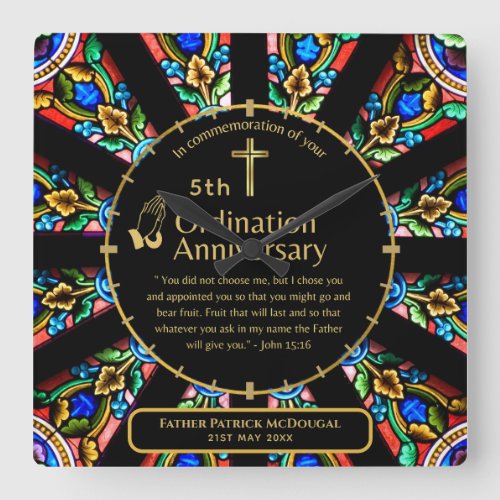 25th Pastor Priest Anniversary Gift Ordination ANY Square Wall Clock