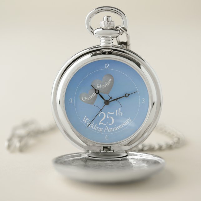 25th Platinum Wedding Anniversary husband balloon Pocket Watch (Inside)