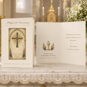 25th Priest Anniversary Catholic IHS Eucharistic Card