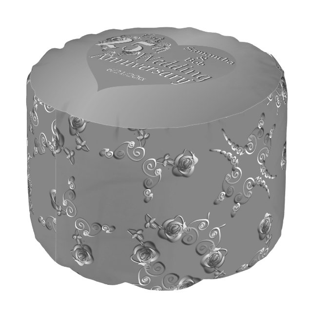 25th Rose Wedding Anniversary Round Pouf (Angled Back)