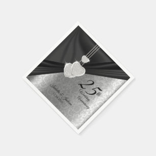 25th Silver and Black Wedding Anniversary Design Napkins
