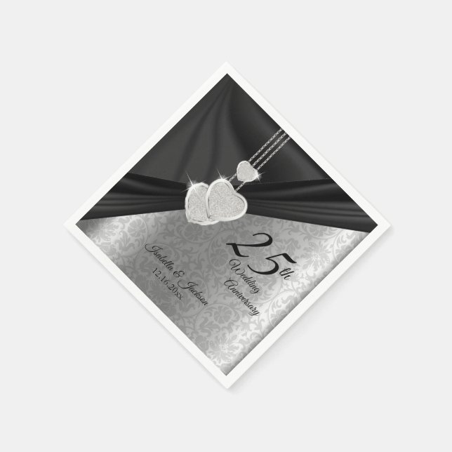 25th Silver and Black Wedding Anniversary Design Napkins (Corner)