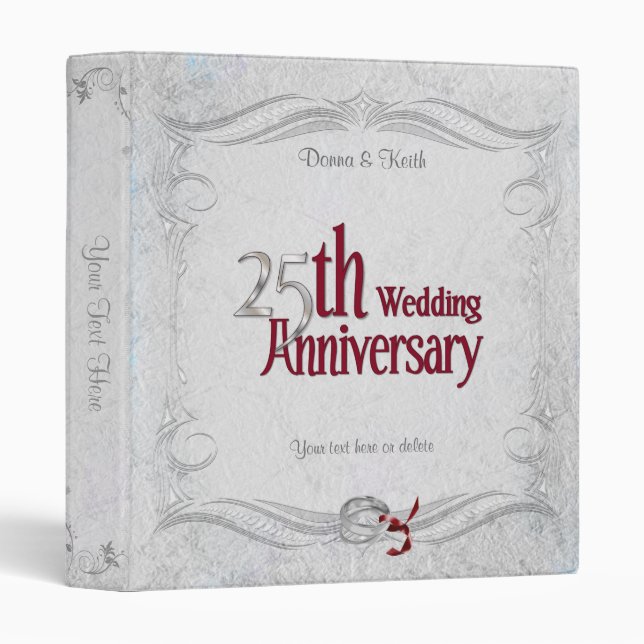25th Silver and Burgundy Anniversary 3 Ring Binder (Front/Spine)