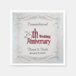 25th Silver and Burgundy Anniversary - Customize Paper Napkins