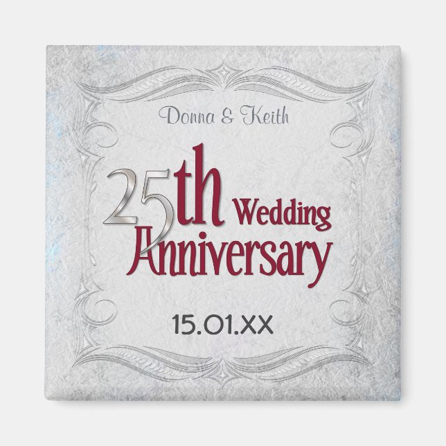 25th Silver and Burgundy Anniversary Magnet (Front)