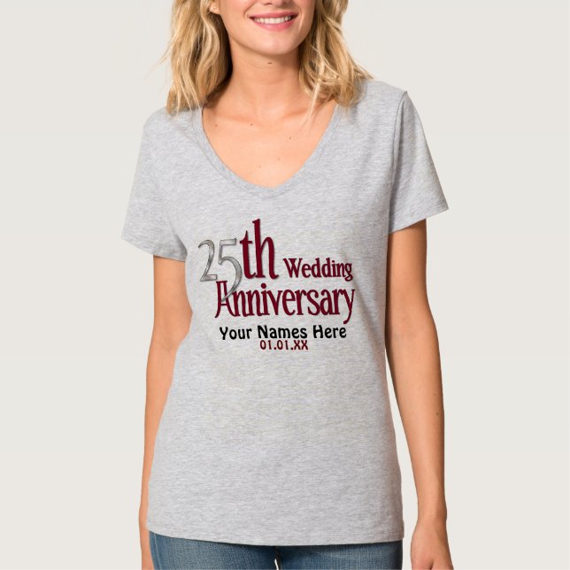 25th Silver and Burgundy Anniversary T-Shirt (Front)