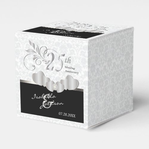 25th Silver and White Wedding Anniversary Favor Boxes