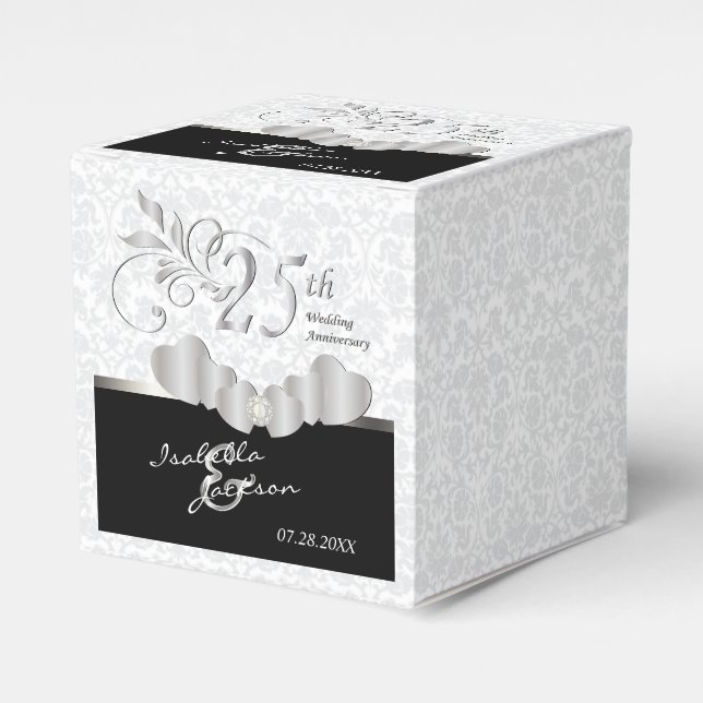 25th Silver and White Wedding Anniversary Favor Boxes (Front Side)