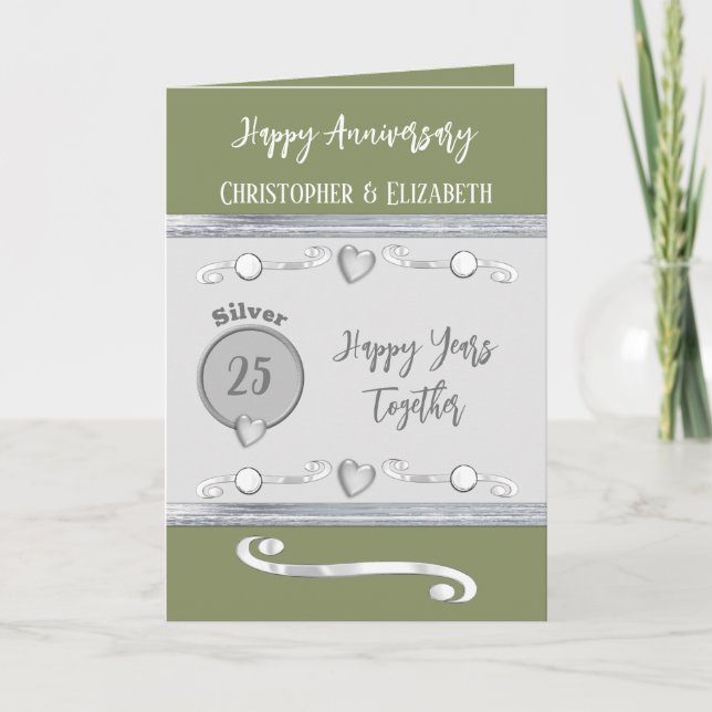 25th Silver Anniversary add names moss green Card (Front)