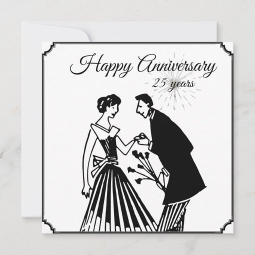 25th Silver Anniversary Black and White Elegant Invitation | Zazzle