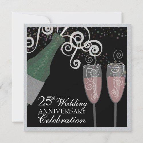 25th Silver Anniversary Bubbly Champagne Party Invite