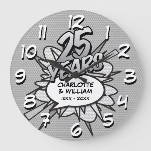 25th Silver Anniversary Comic Book Pop Art Large Clock