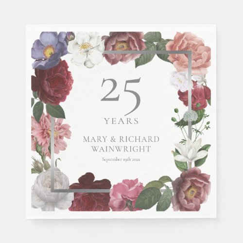 25th Silver Anniversary Country Rose Garden  Napkins