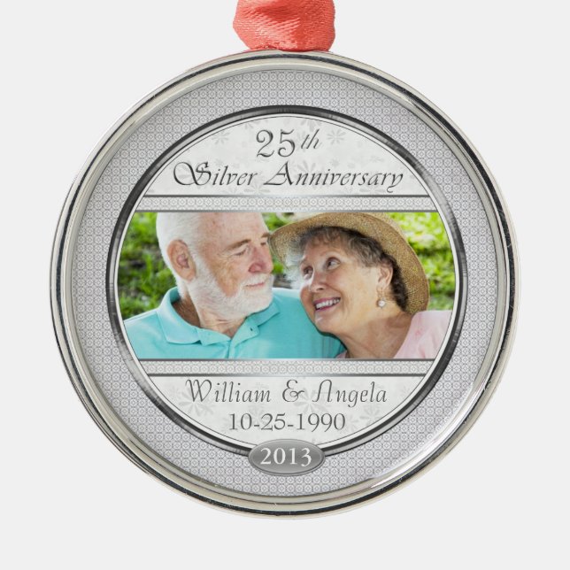 25th Silver Anniversary Cust Photo FrameOrnament Metal Ornament (Front)