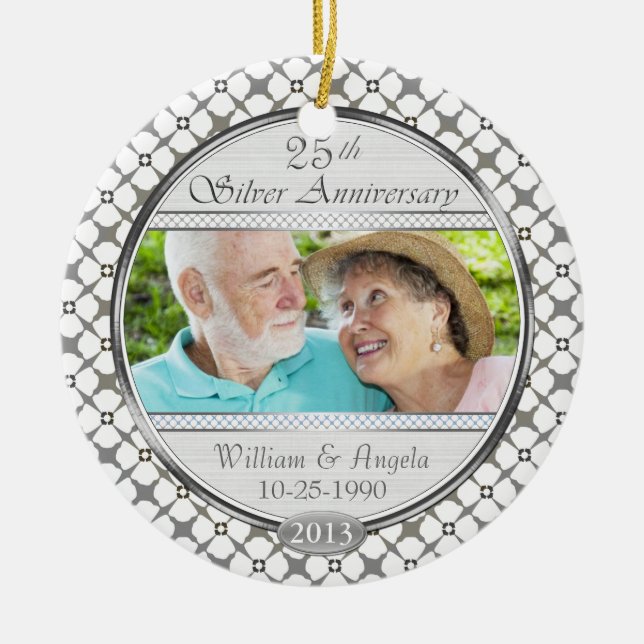 25th Silver Anniversary Custom Photo Ornament (Front)