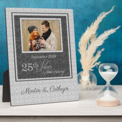 25th Silver Anniversary Damask Photo Plaque