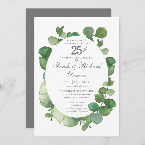 25th Silver Anniversary Eucalyptus Boho Greenery Invitation