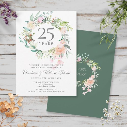 25th Silver Anniversary Floral Roses Garland  Invitation