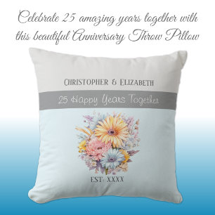 25th silver anniversary flowers blue throw pillow