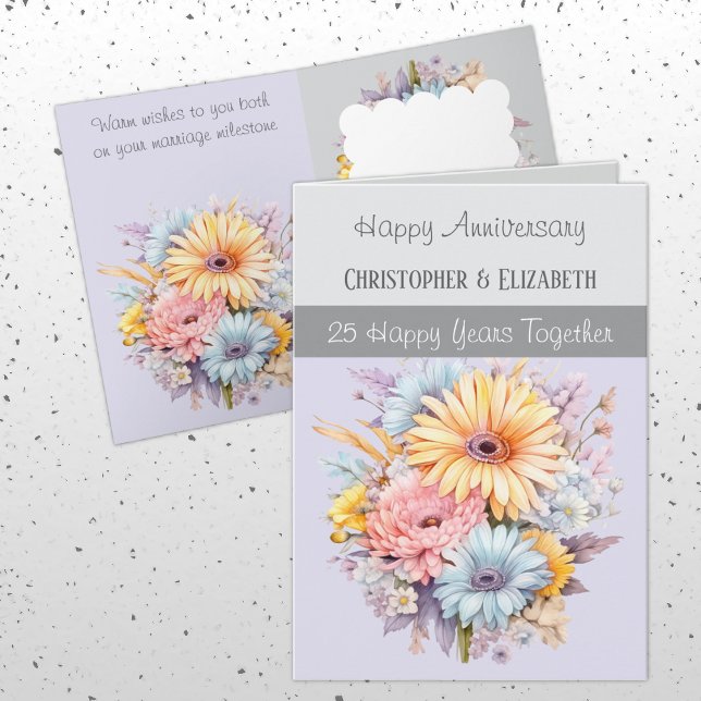 25th Silver Anniversary flowers grey purple Card (Creator Uploaded)