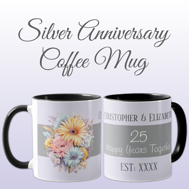 25th silver anniversary flowers names purple mug (Creator Uploaded)
