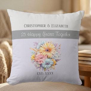 25th silver anniversary flowers purple throw pillow